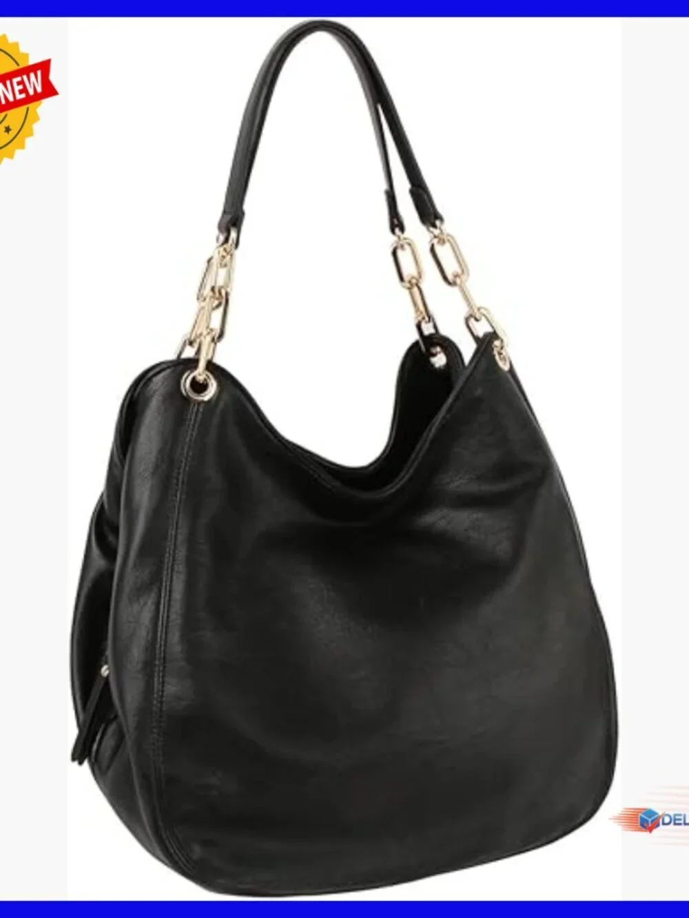 Large Faux Leather Hobo Bag with 3 Compartments & Top Zip Closure
